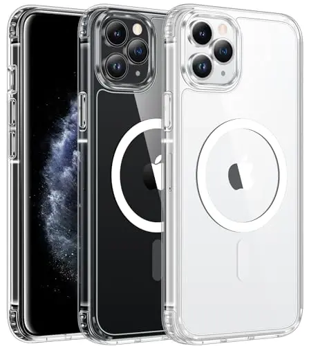 FNTCASE for iPhone 11 Pro-Max Case: Magnetic Slim Anti-Yellowing Clear Case | Military Grade Protective & Shockproof Drop Protection Thin Transparent Crystal Phone Cover (D-Blue Magnetic) 