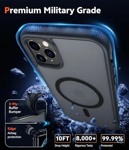 FNTCASE for iPhone 11 Pro-Max Case: Matte Magnetic Phone Cases Compatible with Magsafe Slim Anti Yellowing Military Grade Drop Protection Rugged Protective Translucent Cell Phone Cover (C-Black) - 6