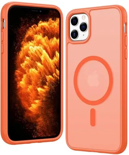 FNTCASE for iPhone 11 Pro-Max Case: Matte Magnetic Phone Cases Compatible with Magsafe Slim Anti Yellowing Military Grade Drop Protection Rugged Protective Translucent Cell Phone Cover (C-Orange) 