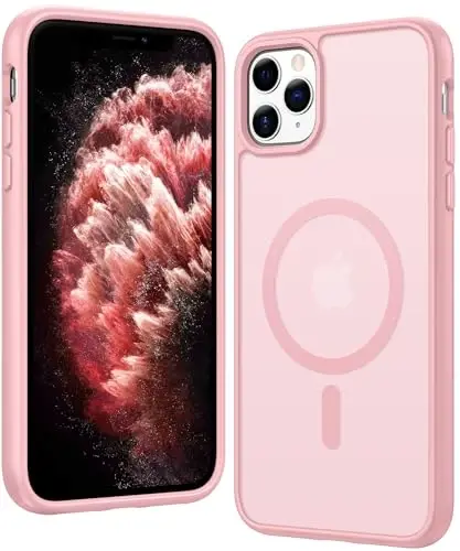 FNTCASE for iPhone 11 Pro-Max Case: Matte Magnetic Phone Cases Compatible with Magsafe Slim Anti Yellowing Military Grade Drop Protection Rugged Protective Translucent Cell Phone Cover (C-Pink) - FNTCASE