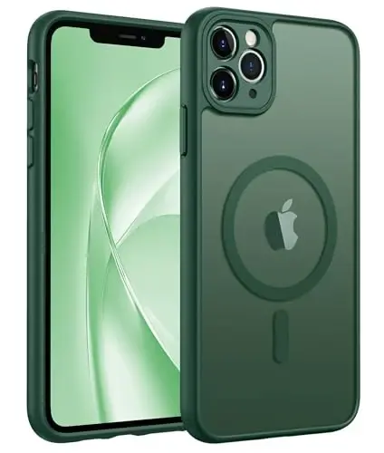 FNTCASE for iPhone 11 Pro Max Case, Fit for Magsafe, Full Camera Protection | Translucent Matte Magnetic Phone Back, 14FT Military Grade Drop Proof, Slim Shockproof Protective Cover, Green 