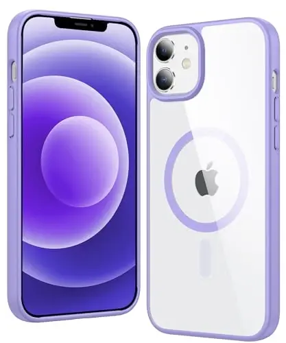 FNTCASE for iPhone 12 Case Clear: iPhone 12 Pro Case Magnetic Phone Cases Compatible with Magsafe Slim Anti Yellowing Military Grade Drop Protection Protective Transparent Cover (B-Light Purple) 
