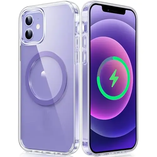 FNTCASE for iPhone 12 Clear Case: for iPhone 12 Pro Magnetic Military Grade Drop Protection Anti Yellowing Cell Phone Cover - Rugged Durable Shockproof Protective Bumper (D-Purple) 
