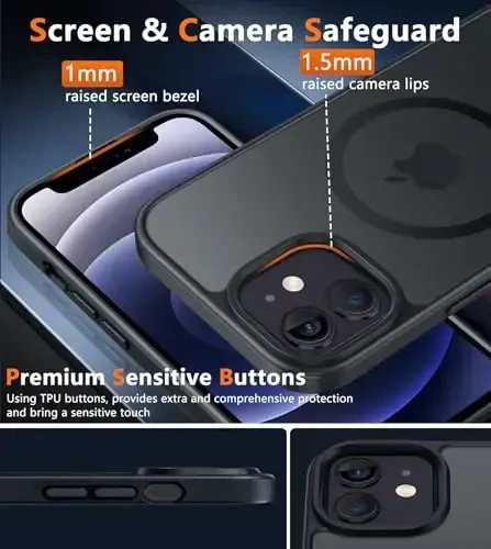 FNTCASE for iPhone 12 Phone Case: for iPhone 12 Pro Magnetic Matte Textured Military Grade Drop Protection Translucent Cell Cover - Slim Durable Shockproof Protective Bumper - 6