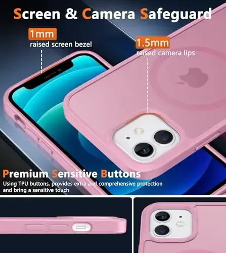 FNTCASE for iPhone 12 Phone Case: for iPhone 12 Pro Magnetic Matte Textured Military Grade Drop Protection Translucent Cell Cover - Slim Durable Shockproof Protective Bumper - 6