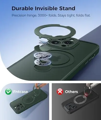 FNTCASE for iPhone 12 Pro-Max Case: [360 Spin Magnetic Stand] [Compatible with Magsafe] [Screen Protector] Translucent Matte Military Grade Shockproof Full Camera Protective Phone Cover - Green - 3