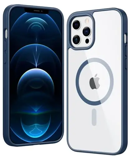 FNTCASE for iPhone 12 Pro-Max Case: Clear Magnetic Phone Cases Compatible with Magsafe Slim Anti Yellowing Military Grade Drop Protection Rugged Protective Transparent Cell Phone Cover (B-Blue) 