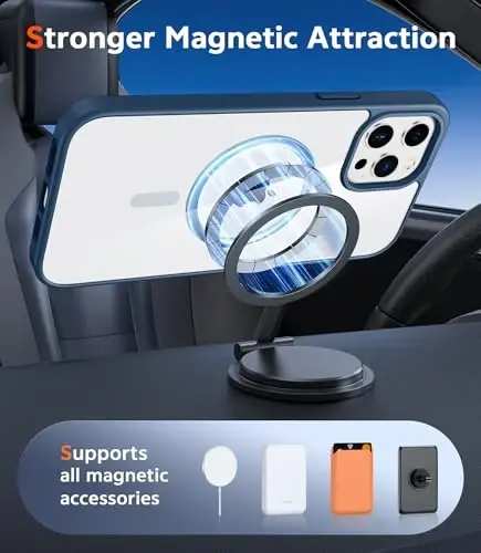 FNTCASE for iPhone 12 Pro-Max Case: Clear Magnetic Phone Cases Compatible with Magsafe Slim Anti Yellowing Military Grade Drop Protection Rugged Protective Transparent Cell Phone Cover (B-Blue) - 4