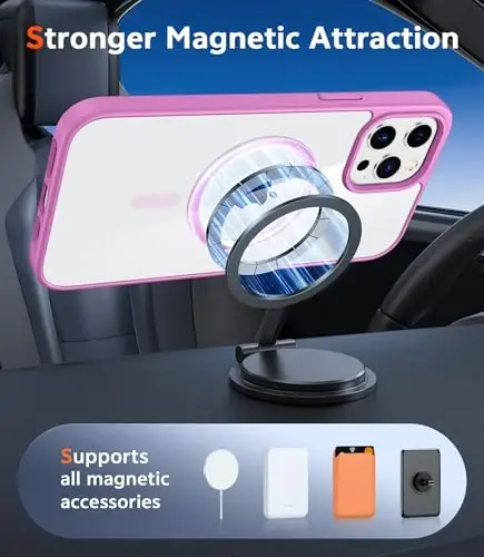 FNTCASE for iPhone 12 Pro-Max Case: Clear Magnetic Phone Cases Compatible with Magsafe Slim Anti Yellowing Military Grade Drop Protection Rugged Protective Transparent Cell Phone Cover (B-Pink) - 4