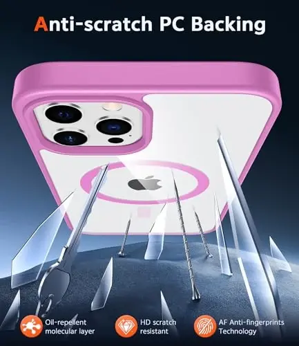 FNTCASE for iPhone 12 Pro-Max Case: Clear Magnetic Phone Cases Compatible with Magsafe Slim Anti Yellowing Military Grade Drop Protection Rugged Protective Transparent Cell Phone Cover (B-Pink) - 5