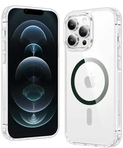 FNTCASE for iPhone 12 Pro-Max Case: Clear Magnetic Phone Cases Compatible with Magsafe Slim Anti Yellowing Military Grade Drop Protection Rugged Protective Transparent Cell Phone Cover (D-Green) - FNTCASE