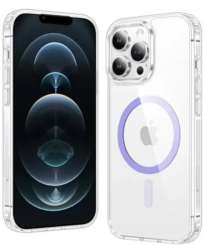 FNTCASE for iPhone 12 Pro-Max Case: Clear Magnetic Phone Cases Compatible with Magsafe Slim Anti Yellowing Military Grade Drop Protection Rugged Protective Transparent Cell Phone Cover (D-Purple) - 1