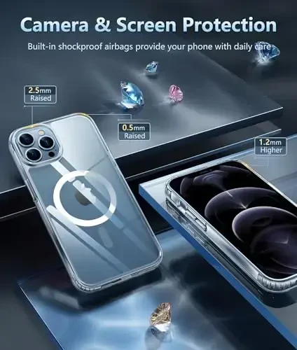FNTCASE for iPhone 12 Pro-Max Case: Clear Magnetic Transparent Phone Cases Compatible with Magsafe Slim Anti Yellowing Military Grade Drop Protection Rugged Protective Cell Phone Cover (D-Clear) - 4