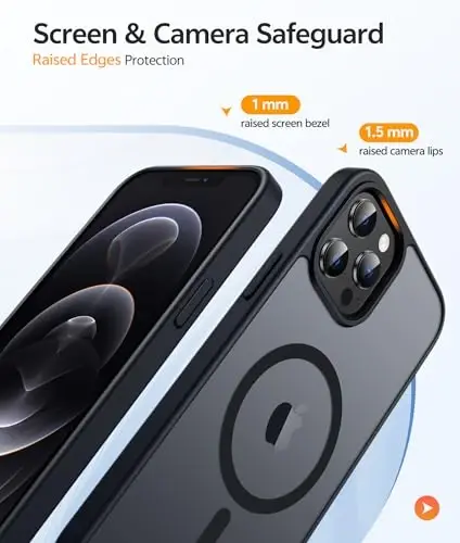 FNTCASE for iPhone 12 Pro Max Case: [Compatible with Magsafe] Translucent Matte Magnetic Phone Cover - Military Grade Drop Protection Shockproof Protective Cases - Black - 4