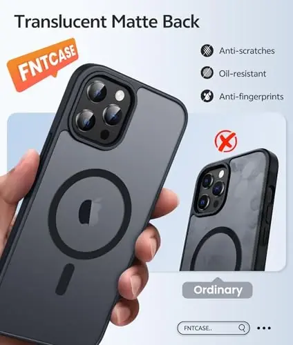 FNTCASE for iPhone 12 Pro Max Case: [Compatible with Magsafe] Translucent Matte Magnetic Phone Cover - Military Grade Drop Protection Shockproof Protective Cases - Black - 6