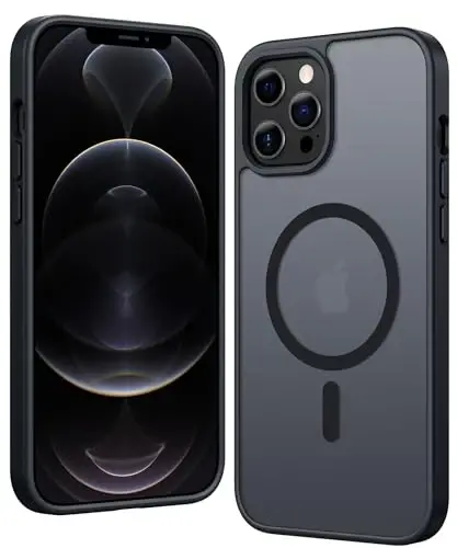 FNTCASE for iPhone 12 Pro-Max Case: Matte Magnetic Phone Cases Compatible with Magsafe Slim Anti Yellowing Military Grade Drop Protection Rugged Protective Translucent Cell Phone Cover (C-Black) - 1