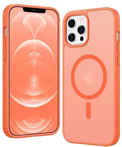 FNTCASE for iPhone 12 Pro-Max Case: Matte Magnetic Phone Cases Compatible with Magsafe Slim Anti Yellowing Military Grade Drop Protection Rugged Protective Translucent Cell Phone Cover (C-Orange) 