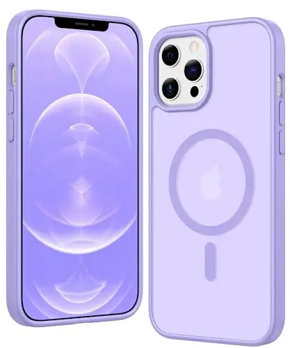 FNTCASE for iPhone 12 Pro-Max Case: Matte Magnetic Phone Cases Compatible with Magsafe Slim Anti Yellowing Military Grade Drop Protection Rugged Protective Translucent Cell Phone Cover (C-Purple) - 1