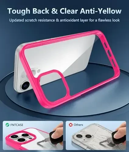 FNTCASE for iPhone 12 Pro-Max Case: Military Grade Drop Protection Anti Yellowing Cell Phone Cover - Rugged Shockproof Protective Bumper Transparent Cases (D-Hot Pink) - 3