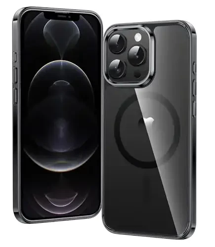 FNTCASE for iPhone 12 Pro-Max Case: Strong Magnetic Anti-Yellowing Slim Clear Case | Military Grade Protective & Shockproof Rugged Drop Protection Thin Shell Transparent Cell Phone Cover (C-Black) - 1