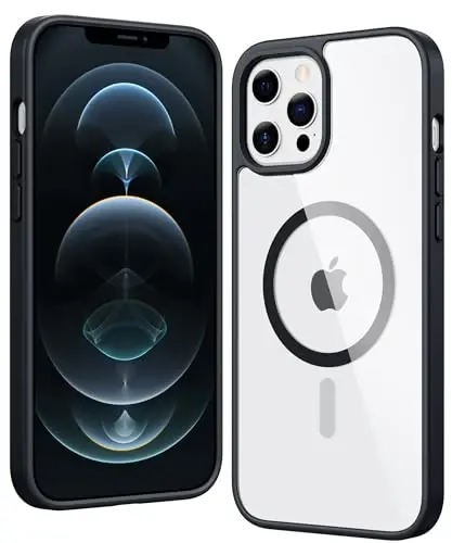 FNTCASE for iPhone 12 Pro-Max Case: Strong Magnetic Anti-Yellowing Slim Clear Case | Military Grade Protective & Shockproof Rugged Drop Protection Thin Shell Transparent Cell Phone Cover (C-Black) - 5