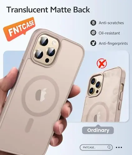 FNTCASE for iPhone 12 Pro Max Case, Fit for Magsafe, Translucent Matte Back | Strong Magnetic Charging, Shock Absorbent, 14FT Military Grade Drop-proof, Anti Slip, Desert Gold 
