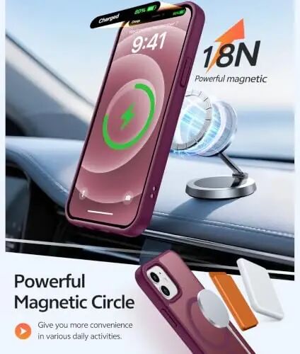 FNTCASE for iPhone 12/12 Pro Case, Fit for Magsafe, Wine Red | Screen Protector, Translucent Matte, Military Grade Drop Proof, Shockproof Protection Bumper, Protective Magnetic Phone Cover - 3