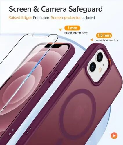 FNTCASE for iPhone 12/12 Pro Case, Fit for Magsafe, Wine Red | Screen Protector, Translucent Matte, Military Grade Drop Proof, Shockproof Protection Bumper, Protective Magnetic Phone Cover - 4