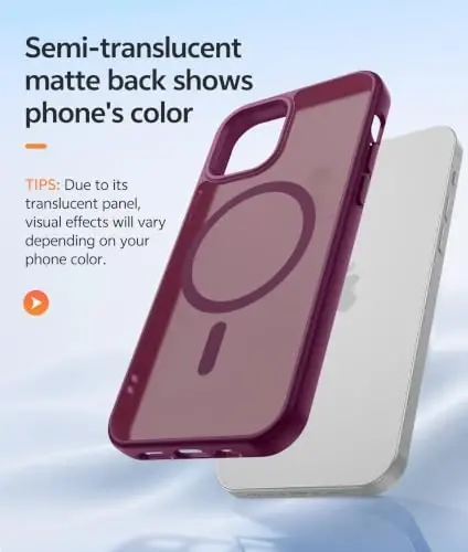 FNTCASE for iPhone 12/12 Pro Case, Fit for Magsafe, Wine Red | Screen Protector, Translucent Matte, Military Grade Drop Proof, Shockproof Protection Bumper, Protective Magnetic Phone Cover - 5