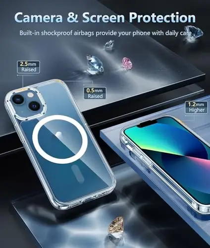 FNTCASE for iPhone 13 Mini Case: iPhone 12 Mini Case with Screen Protector Clear Magnetic Phone Cases Compatible with Magsafe Anti Yellowing Military Grade Protective Transparent Cell Cover (A-Clear) - 5