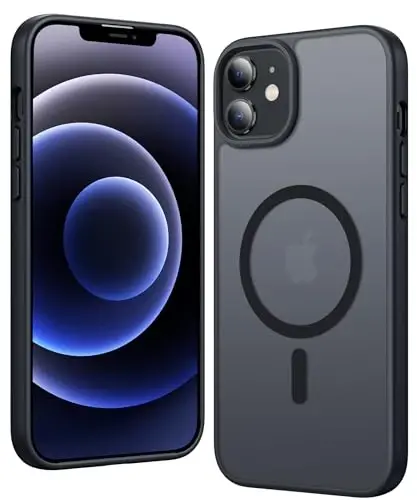 FNTCASE for iPhone 13 Mini Case: iPhone 12 Mini Case Matte Magnetic Phone Cases Compatible with Magsafe Slim Anti Yellowing Military Grade Drop Rugged Protective Translucent Cell Cover (C-Black) 