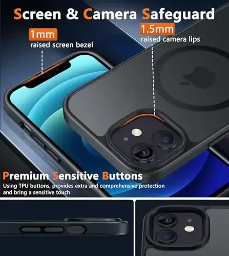 FNTCASE for iPhone 13 Mini Case: iPhone 12 Mini Magnetic Matte Military Grade Drop Protection Translucent Cell Phone Cover - Slim Rugged Durable Shockproof Bumper Case - 5