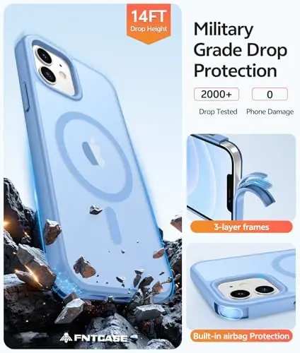 FNTCASE for iPhone 13 Mini Case: iPhone 12 Mini Magnetic Matte Military Grade Drop Protection Translucent Cell Phone Cover - Slim Rugged Durable Shockproof Bumper Case - 5
