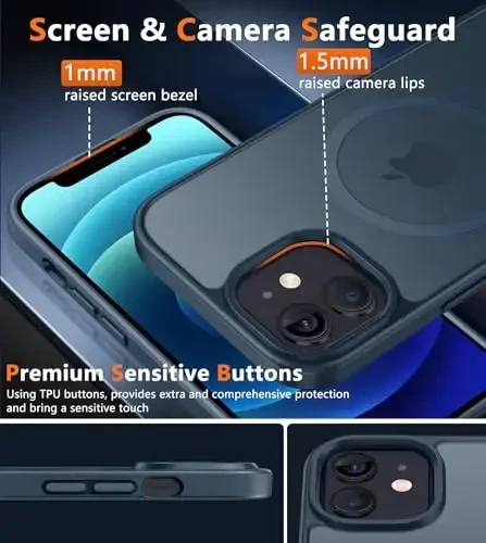 FNTCASE for iPhone 13 Mini Case: iPhone 12 Mini Magnetic Matte Military Grade Drop Protection Translucent Cell Phone Cover - Slim Rugged Durable Shockproof Bumper Case - 6