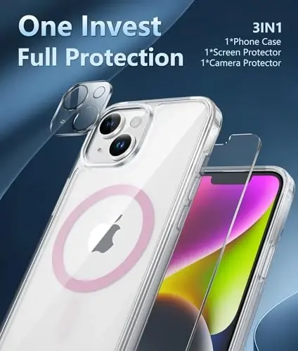 FNTCASE for iPhone 13 Phone Case: Clear Magnetic Case Military Grade Drop Protection Anti Yellowing Cell Phone Cover- Rugged Shockproof Protective Bumper (C-A Pink) - 5