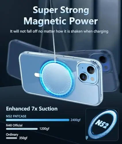 FNTCASE for iPhone 13 Phone Case: Clear Phone Case Magnetic Military Grade Drop Protection Anti Yellowing Cell Phone Cover - Rugged Shockproof Protective Bumper (A-Clear) - 4