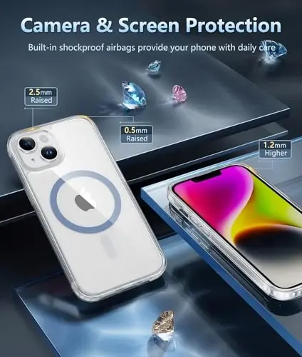 FNTCASE for iPhone 13 Phone Case: Clear Phone Case Magnetic Military Grade Drop Protection Anti Yellowing Cell Phone Cover- Rugged Shockproof Protective Bumper (D-Blue Magnetic) - 5