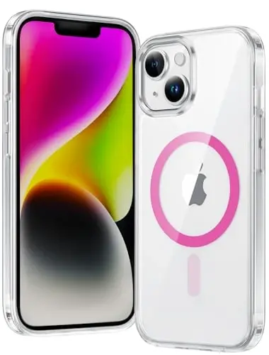 FNTCASE for iPhone 13 Phone Case: Clear Phone Case Magnetic Military Grade Drop Protection Anti Yellowing Cell Phone Cover- Rugged Shockproof Protective Bumper (F-Hot Pink) - 1