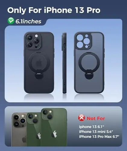 FNTCASE for iPhone 13 Pro Case: [360 Spin Magnetic Stand] [Compatible with Magsafe] [Screen Protector] Translucent Matte Military Grade Shockproof Full Camera Protective Phone Cover - Black - 2