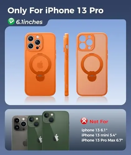 FNTCASE for iPhone 13 Pro Case: [360 Spin Magnetic Stand] [Compatible with Magsafe] [Screen Protector] Translucent Matte Military Grade Shockproof Full Camera Protective Phone Cover - Orange - FNTCASE (1)