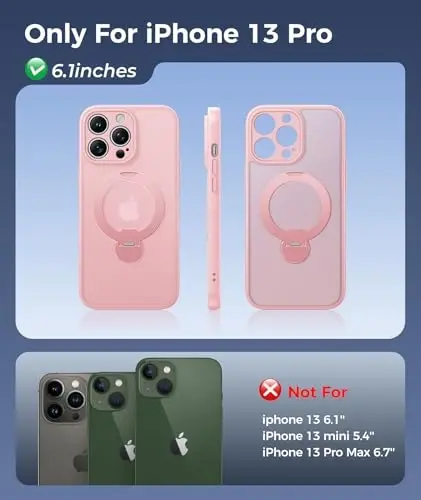 FNTCASE for iPhone 13 Pro Case: [360 Spin Magnetic Stand] [Compatible with Magsafe] [Screen Protector] Translucent Matte Military Grade Shockproof Full Camera Protective Phone Cover - Pink - FNTCASE (1)