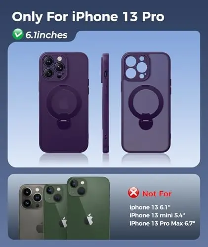 FNTCASE for iPhone 13 Pro Case: [360 Spin Magnetic Stand] [Compatible with Magsafe] [Screen Protector] Translucent Matte Military Grade Shockproof Full Camera Protective Phone Cover - Purple - 2