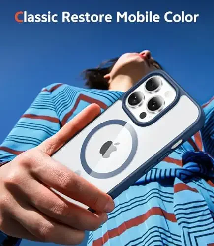 FNTCASE for iPhone 13 Pro Case: Clear Magnetic Phone Cases with Screen Protector Compatible with Magsafe Slim Anti Yellowing Rugged Shockproof Protective Transparent Cell Phone Cover (B-Blue) - 7