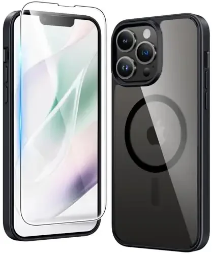 FNTCASE for iPhone 13 Pro Case: Magnetic Anti-Yellowing Slim Clear Phone Case | Military Grade Protective & Shockproof Drop Protection Thin Transparent Cover (B-Black) - 1
