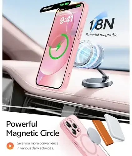 FNTCASE for iPhone 13 Pro Case: Magnetic Translucent Matte Slim Cases with [Tempered Glass Screen Protector] [Full Camera Protection] Military Grade Shockproof Protective Phone Cover(Light Pink) - 3