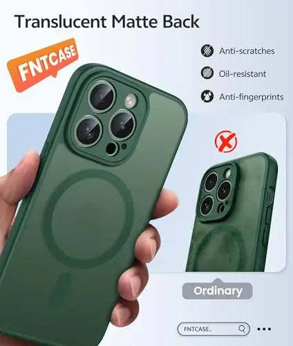 FNTCASE for iPhone 13 Pro Case: [Magsafe bilan mos keladi] [To'liq kamera muhofazasi] [Ekran himoyasi] bilan yarim shaffof mat qutilar harbiy darajadagi zarbaga chidamli himoya telefon qopqog'i - Yashil 