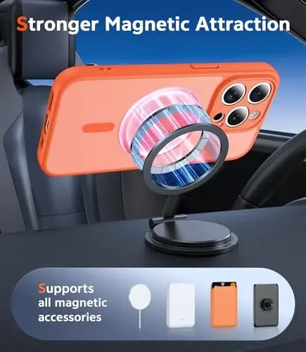 FNTCASE for iPhone 13 Pro Case: Matte Magnetic Phone Cases with Screen Protector Compatible with Magsafe Slim Anti Yellowing Rugged Shockproof Protective Translucent Cell Phone Cover (C-Orange) - 4