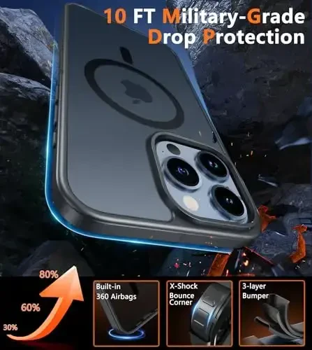 FNTCASE for iPhone 13 Pro Case: Strong Magnetic Phone Case with Screen Protector | Translucent Matte Slim Shockproof Protective Drop Protection Phone Cover - 6