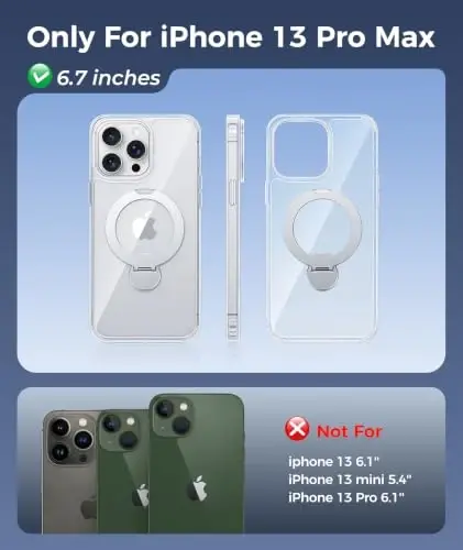 FNTCASE for iPhone 13 Pro-Max Case: [360 Spin Magnetic Stand] [Compatible with Magsafe] [Screen Protector] Clear Magnetic Phone Cases Anti Yellowing Shockproof Protective Phone Cover - Clear - 2