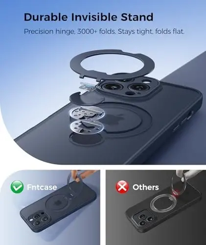 FNTCASE for iPhone 13 Pro-Max Case: [360 Spin Magnetic Stand] [Compatible with Magsafe] [Screen Protector] Translucent Matte Military Grade Shockproof Full Camera Protective Phone Cover - Deep Blue - 3